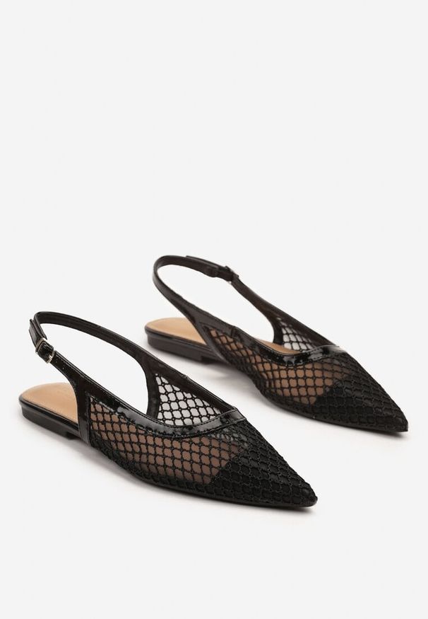 Renee - Czarne Siateczkowe Sandały Slingback na Płaskiej Podeszwie Reolanta. Okazja: na spotkanie biznesowe, na co dzień, do pracy. Kolor: czarny. Wzór: aplikacja. Obcas: na płaskiej podeszwie. Styl: elegancki, biznesowy, casual