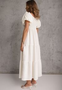 Renee - Jasnobeżowa Sukienka z Wiskozy o Rozkloszowanym Kroju z Bufiastymi Rękawkami Rosena. Kolor: beżowy. Materiał: wiskoza. Długość rękawa: krótki rękaw. Sezon: lato. Typ sukienki: rozkloszowane. Długość: maxi #6