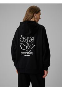 4f - 4F Bluza dresowa loose z kapturem damska - czarna L. Okazja: na co dzień. Typ kołnierza: kaptur. Kolor: czarny. Materiał: dresówka. Styl: casual #2