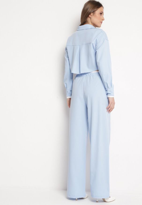 Born2be - Niebieski Komplet w Stylu Utility Krótka Koszula i Szerokie Spodnie z Gumką w Pasie Lysianne. Kolor: niebieski