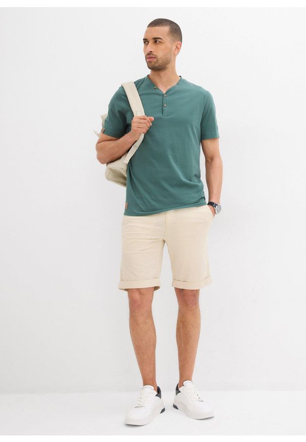 bonprix - Shirt z dekoltem henley, krótki rękaw (2 szt.), z czystej bawełny organicznej. Typ kołnierza: typu henley. Kolor: czarny. Materiał: bawełna. Długość rękawa: krótki rękaw. Długość: krótkie