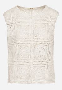 Born2be - Biała Ażurowa Bawełniana Kamizelka Haluvira. Okazja: na co dzień. Kolor: biały. Materiał: bawełna. Wzór: ażurowy. Styl: casual, elegancki #3