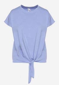 Born2be - Niebieski T-shirt z Bawełny z Ozdobnym Wiązaniem Sunitra. Okazja: na co dzień, na spotkanie biznesowe. Kolor: niebieski. Materiał: bawełna. Sezon: lato, wiosna. Styl: biznesowy, klasyczny, casual #5