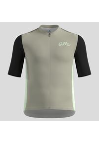 Koszulka kolarska Odlo Essential Heritage Print T-Shirt S/U Collar S/S Full Zip. Kolor: biały. Wzór: nadruk. Sport: kolarstwo #1