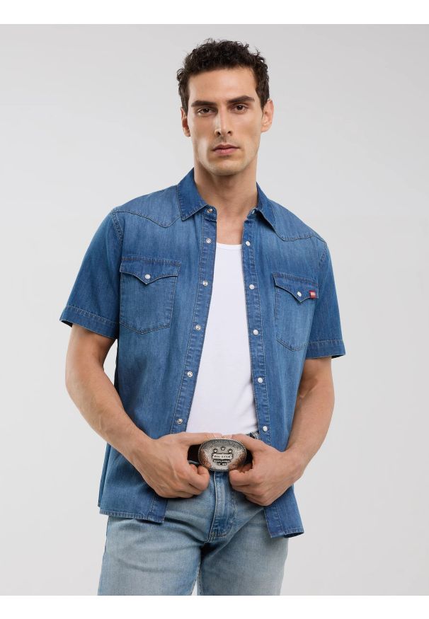 Big-Star - Pasek unisex skórzany z ozdobną klamrą brązowy Almos 804. Kolor: brązowy. Materiał: skóra. Styl: klasyczny, elegancki, vintage