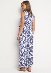 Born2be - Niebieski Kombinezon z Dodatkiem Wiskozy Wykończony Paskiem i Gumką w Talii Corivia. Okazja: na co dzień. Kolor: niebieski. Materiał: wiskoza. Styl: casual, elegancki #6