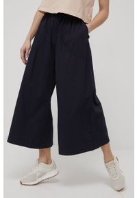 Deha spodnie bawełniane damskie kolor granatowy szerokie high waist. Stan: podwyższony. Kolor: niebieski. Materiał: bawełna