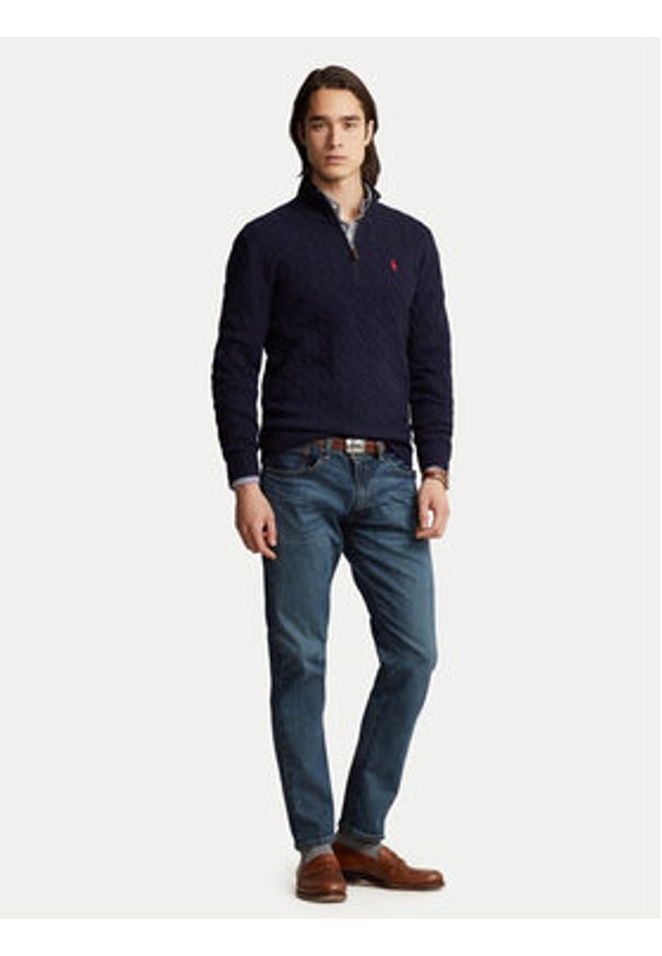 Polo Ralph Lauren Sweter 710876766002 Granatowy Regular Fit. Typ kołnierza: polo. Kolor: niebieski. Materiał: wełna