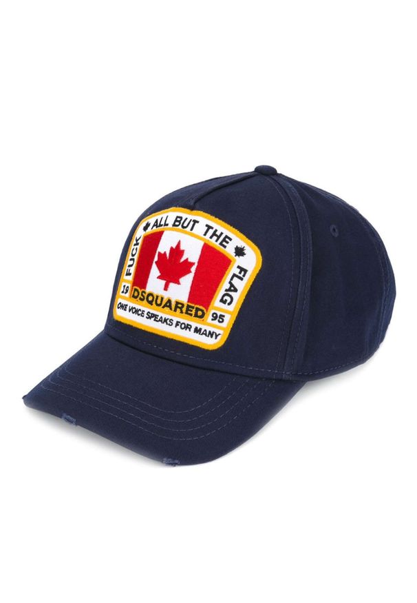 DSQUARED2 - Granatowa czapka z kanadyjskim motywem. Kolor: czarny. Materiał: bawełna, materiał. Wzór: napisy, haft