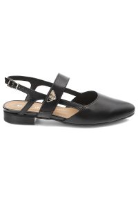 Czarne Sandały Karino Eleganckie Obuwie Damskie. Okazja: na co dzień. Zapięcie: pasek. Kolor: czarny. Materiał: skóra. Wzór: aplikacja. Obcas: na obcasie. Styl: elegancki. Wysokość obcasa: średni #6