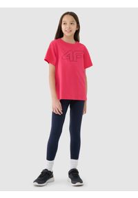 4f - 4F T-shirt oversize z nadrukiem dziewczęcy - różowy 158 (12-13 lat). Okazja: na co dzień. Kolor: różowy. Materiał: dzianina, bawełna, jersey. Wzór: nadruk. Sezon: lato. Styl: klasyczny, sportowy, casual