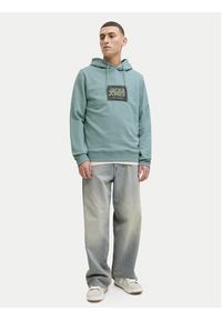 Jack & Jones Bluza Jjrain Sweat Hood 12288098 Turkusowy Regular Fit. Kolor: turkusowy. Materiał: bawełna #5