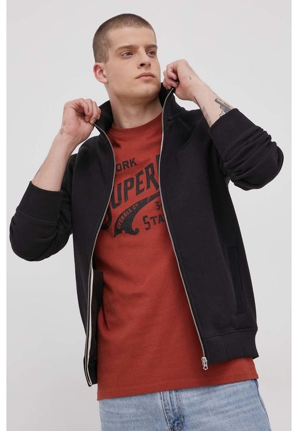 Superdry Bluza męska kolor czarny gładka. Okazja: na co dzień. Kolor: czarny. Wzór: gładki. Styl: casual