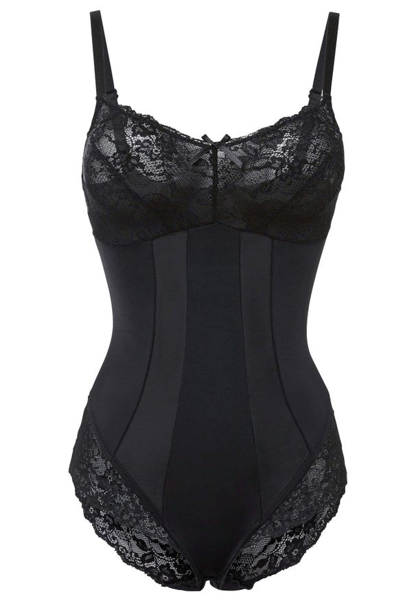 bonprix - Body shape, średni stopień modelowania sylwetki. Kolor: czarny. Materiał: materiał, koronka. Wzór: koronka