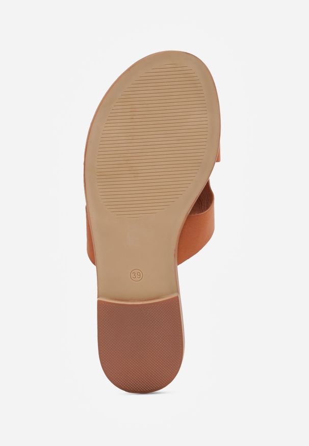 Renee - Brązowe Klapki VICES z Okrągłym Wycięciem i Metalicznym Detalem Lamecea. Okazja: na co dzień. Nosek buta: okrągły. Kolor: brązowy. Materiał: denim. Sezon: lato. Styl: casual, retro