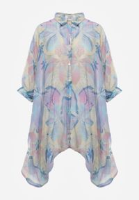 Born2be - Niebieska Oversizowa Koszula z Bawełną o Kroju Typu Nietoperz Nyletia. Okazja: na co dzień. Typ kołnierza: kołnierzyk klasyczny. Kolor: niebieski. Materiał: bawełna. Sezon: wiosna, lato. Styl: elegancki, klasyczny, casual #2