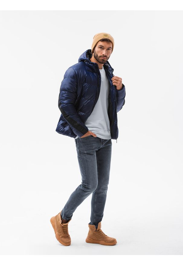 Ombre Clothing - Kurtka męska pikowana C503 - granatowa - XXL. Kolor: niebieski. Materiał: poliester