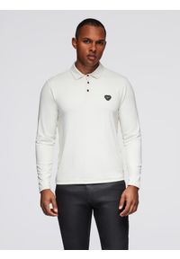 Ombre Clothing - Koszulka polo z długim rękawem zapinana na eleganckie, brandowane guziki – kremowa V2 - Rozmiar: XXL. Okazja: na co dzień. Typ kołnierza: polo. Kolor: kremowy. Materiał: elastan, nylon, dzianina, skóra. Długość rękawa: długi rękaw. Długość: długie. Styl: elegancki