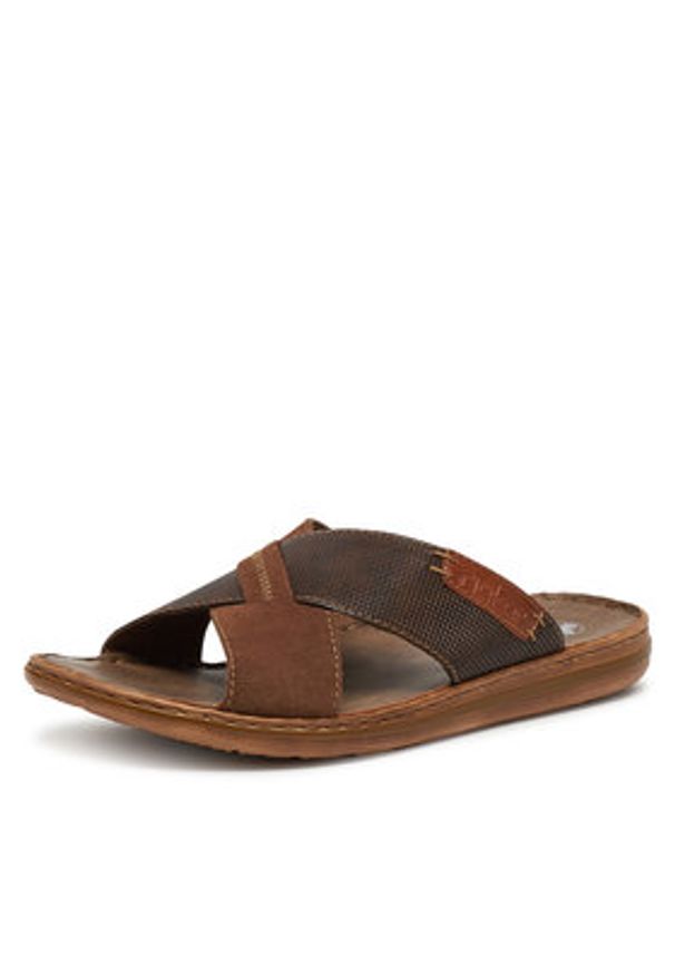 Rieker Klapki 21063-20 Brązowy. Kolor: brązowy. Materiał: zamsz, skóra