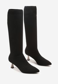 Born2be - Czarne Kozaki Vices na Obcasie Kaczuszce z Elastyczną Cholewką Asenella. Okazja: na co dzień. Kolor: czarny. Materiał: jeans. Szerokość cholewki: normalna. Obcas: na obcasie. Styl: casual. Wysokość obcasa: średni #5