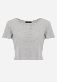 Born2be - Szary Prążkowany Top Bawełniany z Guzikami przy Dekolcie Nedera. Okazja: na co dzień. Kolor: szary. Materiał: prążkowany, bawełna. Styl: casual, klasyczny #3
