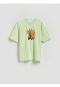 Reserved - Bawełniany t-shirt z nadrukiem - jasnozielony. Kolor: zielony. Materiał: bawełna. Wzór: nadruk #1