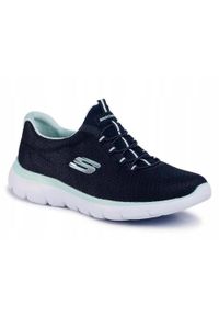 skechers - Buty na co dzień damskie SKECHERS SUMMITS wsuwane. Okazja: na co dzień. Zapięcie: sznurówki, bez zapięcia. Kolor: czarny, niebieski. Materiał: syntetyk, tkanina, materiał. Szerokość cholewki: normalna. Model: Skechers Sport. Sport: turystyka piesza