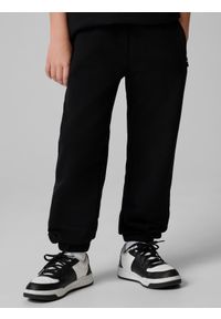 4f - 4F Spodnie dresowe ze strukturalnej dzianiny chłopięce - czarne 152 (11-12 lat). Okazja: na co dzień. Kolor: czarny. Materiał: dzianina, dresówka. Sezon: lato. Styl: casual, sportowy #2