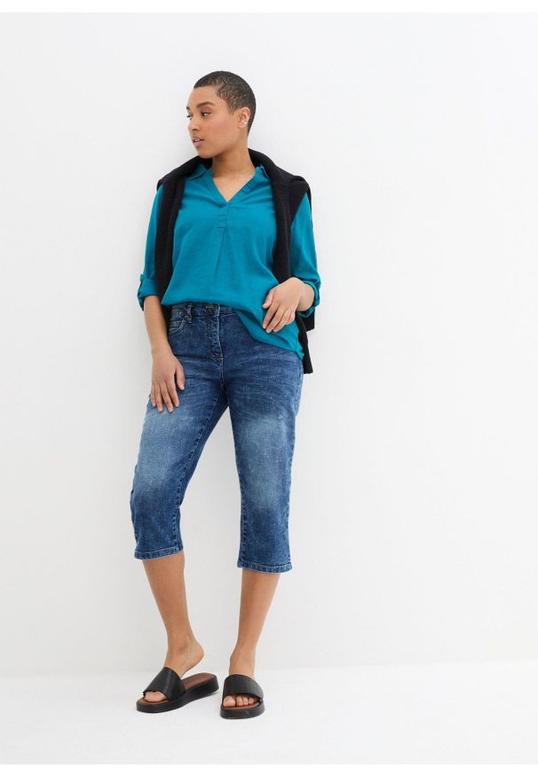 bonprix - Dżinsy straight, średni stan, ze stretchem. Kolor: niebieski