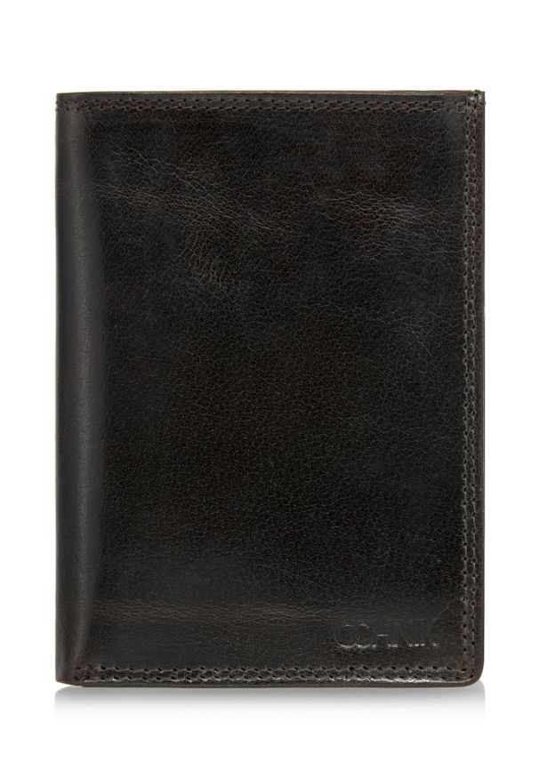 Ochnik - Skórzany niezapinany brązowy portfel męski. Kolor: brązowy. Materiał: skóra