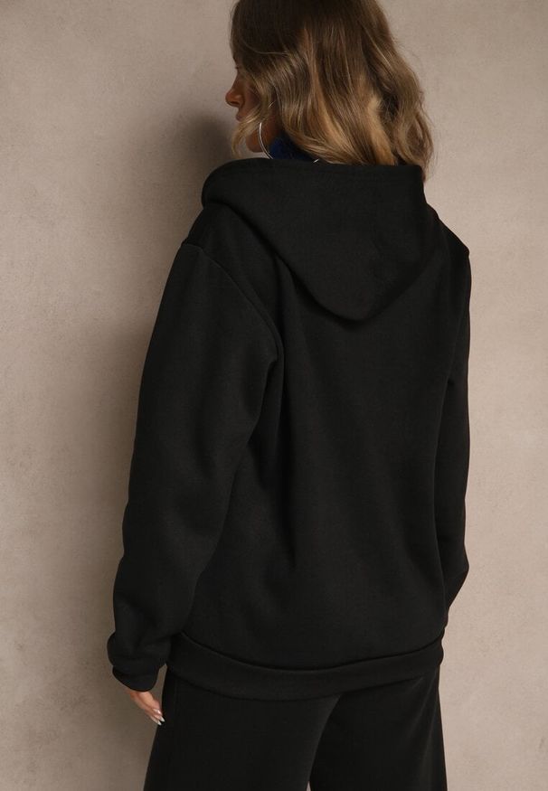 Renee - Czarna Bluza Rozpinana z Kapturem z Bawełną Ozdobiona Sznurkami Odiola. Okazja: na co dzień. Typ kołnierza: kaptur. Kolor: czarny. Materiał: bawełna. Wzór: aplikacja. Styl: casual, sportowy