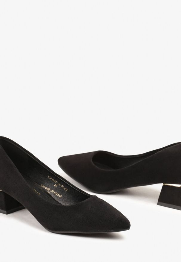 Born2be - Czarne Czółenka na Obcasie ze Skórzaną Wkładką ze Szpiczastym Noskiem Tialitha. Okazja: na spotkanie biznesowe. Nosek buta: szpiczasty. Kolor: czarny. Materiał: skóra. Obcas: na obcasie. Styl: biznesowy, klasyczny. Wysokość obcasa: średni