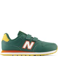 Buty dziecięce New Balance GV500GG1 – zielone. Okazja: na uczelnię. Zapięcie: rzepy. Kolor: zielony. Materiał: materiał, syntetyk, skóra. Szerokość cholewki: normalna. Sport: turystyka piesza