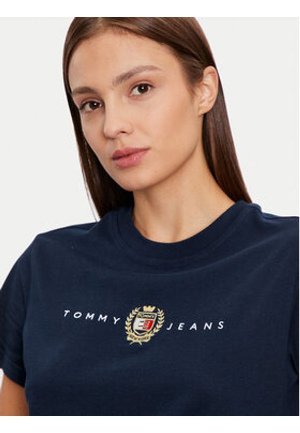 Tommy Jeans T-Shirt Crest Linear DW0DW18795 Granatowy Regular Fit. Kolor: niebieski. Materiał: bawełna