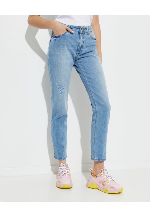 Versace Jeans Couture - VERSACE JEANS COUTURE - Jasnoniebieskie spodnie jeansowe. Kolor: niebieski. Styl: klasyczny