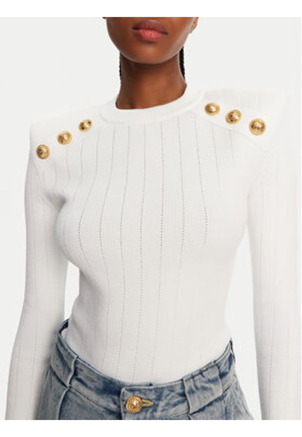 Balmain Sweter DF1KD001KB07 Biały Regular Fit. Kolor: biały. Materiał: wiskoza