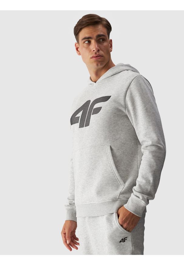 4f - 4F Bluza dresowa nierozpinana z kapturem męska - szara M. Okazja: na co dzień. Typ kołnierza: kaptur. Kolor: szary. Materiał: dresówka. Wzór: gładki, nadruk, ze splotem. Styl: sportowy, casual