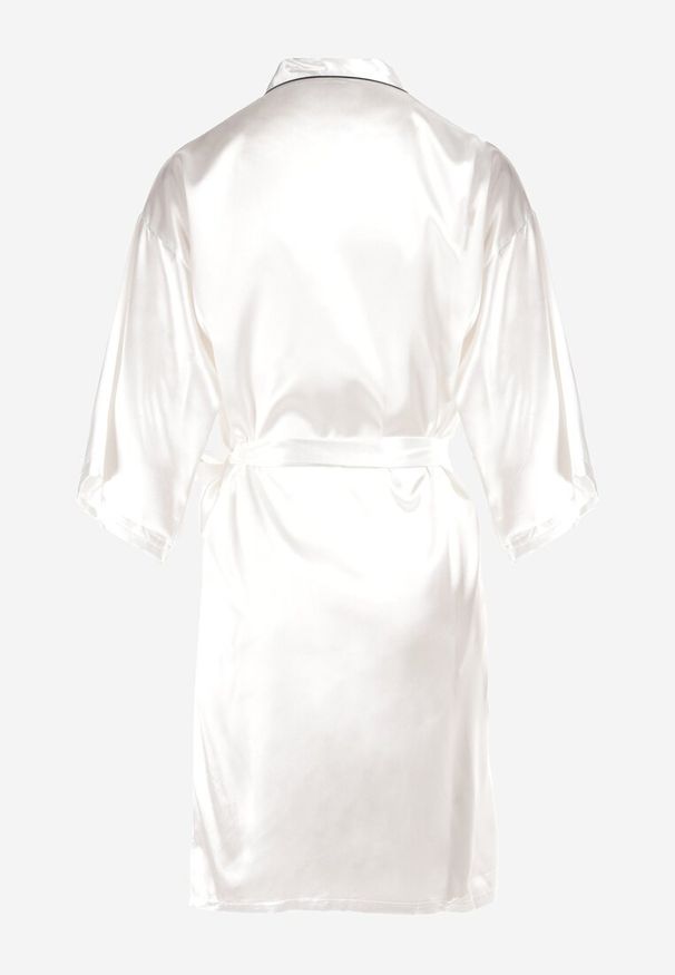 Born2be - Biały Szlafrok Aedora. Kolor: biały. Materiał: tkanina, satyna, materiał