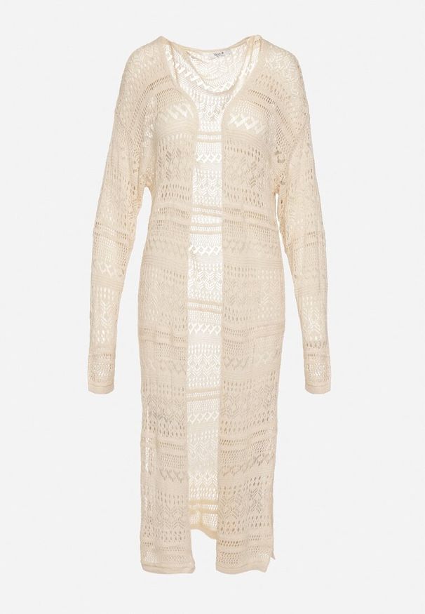 Born2be - Beżowy Kardigan Narzutka o Ażurowym Wykończeniu w Stylu Boho Sanalia. Okazja: na co dzień. Kolor: beżowy. Materiał: jeans. Wzór: ażurowy. Styl: boho