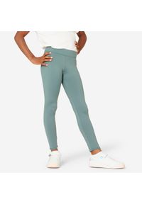 DOMYOS - Legginsy dziecięce Domyos. Kolekcja: plus size. Kolor: zielony. Materiał: elastan, poliester, materiał. Styl: sportowy