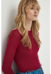 MAX&Co. sweter damski kolor bordowy lekki. Okazja: na co dzień. Kolor: czerwony. Materiał: dzianina. Długość rękawa: długi rękaw. Długość: długie. Styl: casual #1