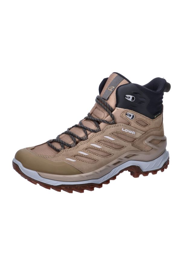 Buty trekkingowe damskie Lowa Innovo Mid Gtx. Wysokość cholewki: za kostkę. Kolor: brązowy. Materiał: skóra, syntetyk, materiał. Szerokość cholewki: normalna. Styl: sportowy