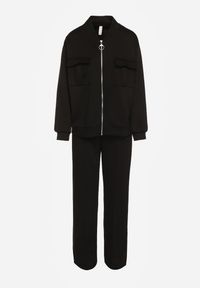 Renee - Czarny Komplet Dresowy z Bawełny Zasuwana Bluza i Spodnie Teviora. Kolor: czarny. Materiał: bawełna, dresówka #3
