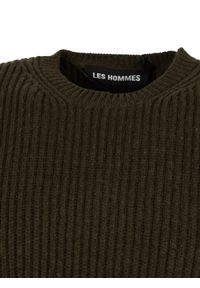 Les Hommes Sweter | LJK106-656U | Round Neck Sweater With Asymetric Zip | Mężczyzna | Khaki. Okazja: na co dzień. Kolor: brązowy. Materiał: wełna. Wzór: aplikacja. Styl: casual #6