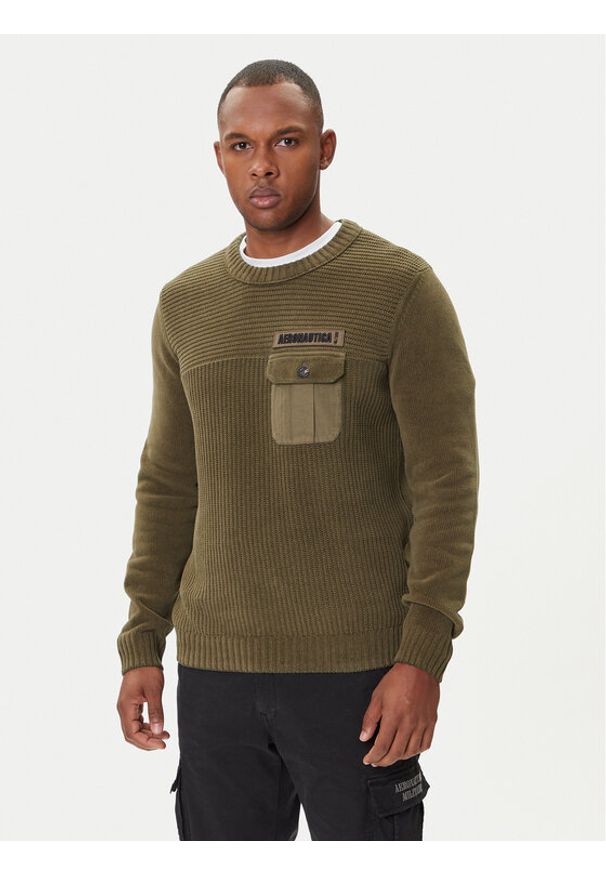 Aeronautica Militare Sweter 252MA1573UL00539 Zielony Regular Fit. Kolor: zielony. Materiał: bawełna