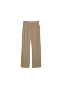 Puma - Damskie spodnie ESS ELEVATED z prostymi nogawkami PUMA Oak Branch Beige. Kolor: beżowy. Wzór: haft