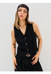 Sinsay - Klasyczna wiskozowa kamizelka garniturowa - czarny. Kolor: czarny. Materiał: wiskoza. Styl: klasyczny
