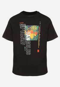 Born2be - Czarna Koszulka T-shirt z Bawełny z Ozdobnym Nadrukiem Savenelle. Kolor: czarny. Materiał: bawełna. Wzór: nadruk. Styl: klasyczny, elegancki #5