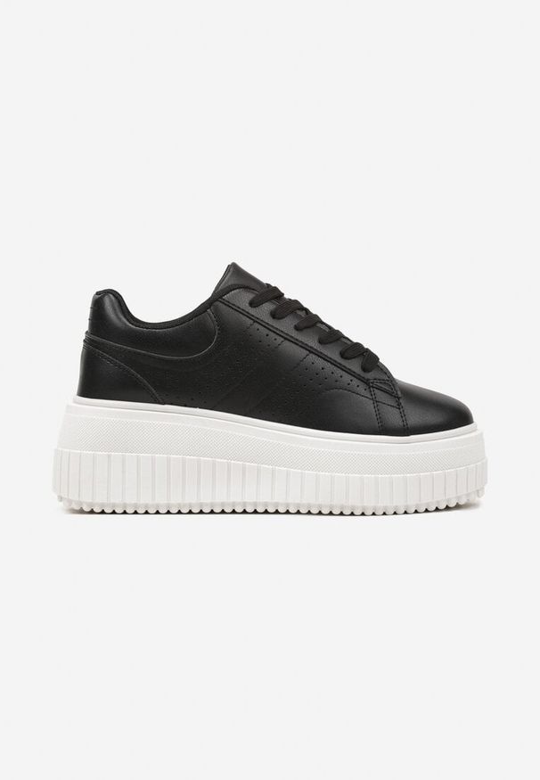 Born2be - Czarne Sneakersy na Grubej Podeszwie z Perforacją Eleadrelle. Okazja: na co dzień. Kolor: czarny. Materiał: jeans