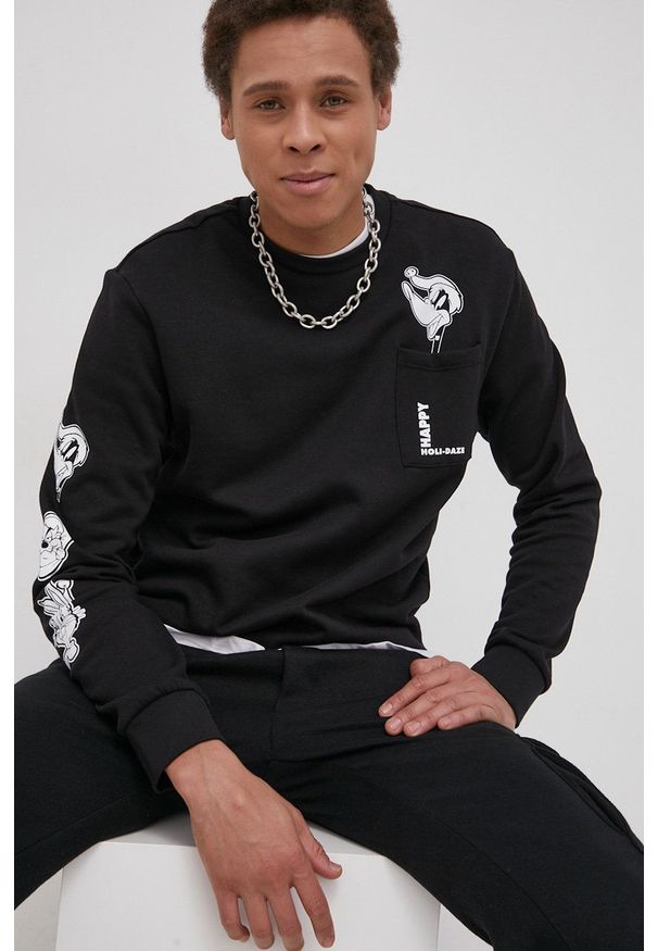 Only & Sons Bluza bawełniana x Looney Tunes męska kolor czarny z nadrukiem. Okazja: na co dzień. Kolor: czarny. Materiał: bawełna. Wzór: nadruk. Styl: casual